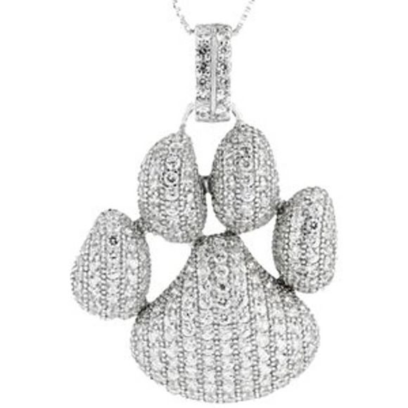 Genuine White Zircon 4.76cttw 925 Paw Pendant